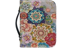 Kuiaobaty Bright Flowers PU Leather Bible Cover Bag with Pockets, Colorful Floral Book Sleeve Case Zipper for Study Bible Small Large