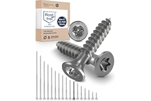 NIETFULLTHINGS Edelstahlschrauben Torx Holzschrauben 6x50 Edelstahl V2A rostfrei Spanplattenschrauben für Holz Teilgewinde 6mm stark 50mm lang 10 Stück Schrauben Holz A2