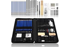 H & B Sketching Pencils Drawing Set,40pcs Art Supplies Artist Sketching Kit with Sketch Draw Pencils Charcoal Pencil Extender Canvas Pencil Bag and More for Artist Beginners Kids Adults