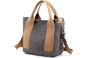 zhongningyifeng Handbag for Women Small Multi-Pockets, Canvas Mini Tote Shoulder Bags with Zipper, Satchel Hobo Bag for School Travel Work Daily Use