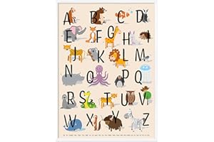 kizibi® ABC Poster DIN A2 with Frame White for Children's Room, Alphabet Poster for Girls and Boys, Letters for Learning, Animal Learning Poster with Letters in German, Preschool or Primary School