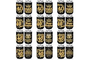 HOOAMI 40th Birthday Party Decorations Can Cooler Sleeves, Neoprene Can Sleeves for 12 oz Cans & Bottles, 12 Pack Black and Gold 40th Birthday Gift for Men & Women, 4 Design