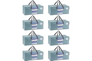 VENO Lot de 8 Sac de Déménagement 87L Extra Larges avec Poignées et Fermeture Eclair, Sac de Rangement Vêtements Pliables pour Se Déplacer, Voyager, Camper (Bleu Clair, Lot de 8)
