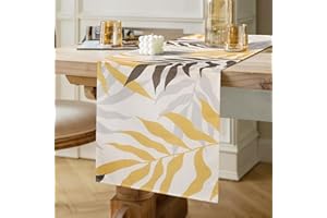 INHOBBOK Runner da Tavolo Runner Tavola Moderno Decorazioni Runner da Tavola Giallo Marrone Foglie Lavabile Poliestere Rettangolare Decorazione Tovaglia Runner per Agriturismo Cucina Picnic Feste 40x140cm