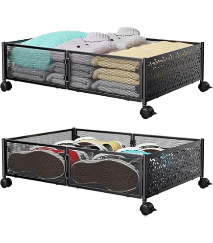 Confezione da 2 contenitori sotto il letto con ruote, grande contenitore sotto il letto, 41 litri, contenitore sotto il letto con coperchio, scarpiera sotto il letto, contenitore sotto il letto