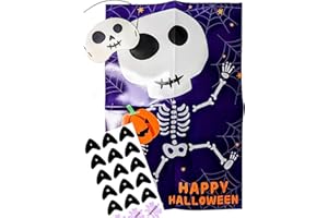 YLAB Pin the Nose on the Skeleton Halloween Party Game – Up to 15 Players – Includes Poster, Blindfold Mask & 15 Nose Stickers – Halloween Games for Kids – Skeleton Party Activity