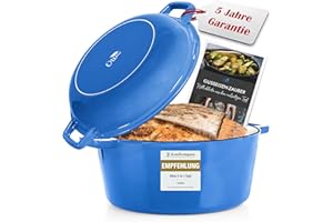 ‎OTTIA Ottia Gusseisen Topf, 26 cm, Deckel als Pfanne, Premium Emaille, Schmortopf, Bräter, Gusseisentopf, Dutch Oven, Brotbackform, Brotbacktopf, alle Herdarten (auch Induktion), ofenfest, Händler aus HH