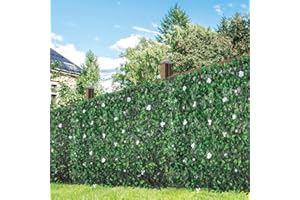 WDC ONLINE - eXtreme Artificial Leaf Trellis with White Flowers | 2m x 1m Expandable Privacy Screening Hedge for Gardens, Balcony, and Terraces | Realistic and UV-Stabilized Decorative Fencing Panel
