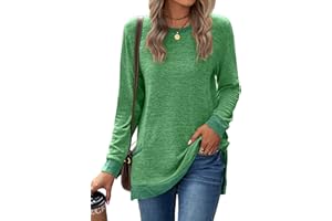 Famulily Ladies Longline Tops Color Block Jumper Sweatshirt Round Neck Long Sleeved Cotton T Shirts with Pockets