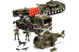 JOYIN 3 i 1 Friktionsmatad sjöjungfru militärbilleksak med actionfigurer, inklusive militär lastbil, helikopter och leksakstank, fordon med ljus och ljud sjöjungfru