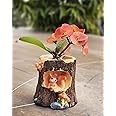 Homesutraa Resin Tree Stump Shape Planter Pot Decorative Flowerpot Container - Office Desk Living Room Balcony Home Decor (4inch Brown 9.5X9.5X8.5 CM)