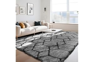 Untimaty Geometric Rugs Living Room - 160x230cm Extra Large Grey Rug, Ultra Soft Fluffy Shaggy Rug for living room, Washable Anti Slip Area Rug Carpet for bedroom Decor Kid Baby Room Dorm Lounge Decor