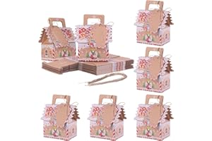 Coolty 20PCS Boîtes de Cadeau de fête de Noël Vintage Boite de Bonbons Mini Maison Decoration Noel Boite Cadeau en Papier Kraft pour Emballage Cadeau Bonbons Chocolats Cadeaux (Multicolour 1)