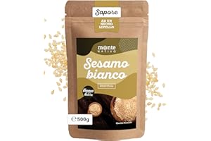 Sesamo bianco Monte Nativo (500 g) – Semi di Sesamo bianco di alta Qualità – Semi di Sesamo ideale per Cucinare e Cuocere – Ingredienti per Sushi – Sesame Seeds