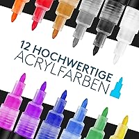 ZMILLA® Acrylstifte (12 Farben) - Extra Dünne 0,7mm Spitze - Inklusive EBook - Wasserfeste Multimarker Zum Steine…