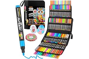 ‎NICETY NICETY 100 Acrylstifte für Steine Wasserfest - 3mm Medium Tip Multimarker Porzellanstifte Acrylmarker für Glasmalstifte Leinwand Holz Stein Stoff Holz Leinwand Glas Lackstift