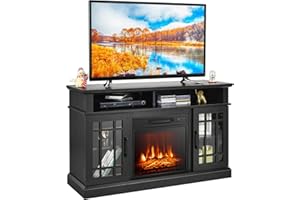 COSTWAY Electric Fireplace Insert TV Stand, Entertainment Center Console Table with Adjustable Flame, Overheat Protection Fire Heater & Remote (Black, 18” Fireplace, for 55” TV)