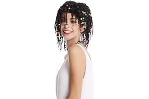 WIG ME UP- 90834-ZA103 Peluca Mujer Hombre Rayas Trenzado Trenzas con Perlas Negro Afro Reggae Caribe Gigolo Hippie