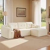 VASAGLE Unassembled Corner Sofa, Modular Sofa 244 cm | Compact Delivery, with Large Chaise Longue on the Right, Cream White,