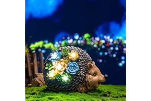 TERESA'S COLLECTIONS Garden Ornaments Outdoor for Garden Decorations, Hedgehog Gifts with Solar Lights, Waterproof Animal Statues for Garden Decoration Patio Lawn Balcony, 21cm