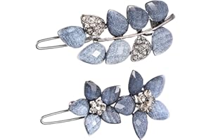 AOZUO 2 fermagli per capelli da donna, stile vintage, con strass francesi, con cristalli blu, piccoli fiori decorativi, per matrimonio, fidanzamento, ballo di fine anno, San Valentino