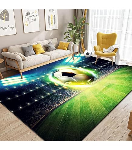 Tapis De Football TYKTZXY 140x200cm - Décoration Chambre Enfant Thème Sportif Vert