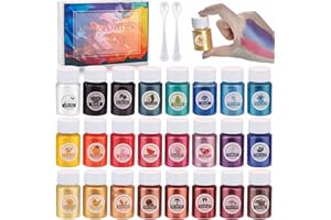 VIPNAJI 24er×20ml Epoxidharz Farbe, Metallic Farbe Resin Pulverfarbe Seifenfarbe Pigmentpulver Mica Pulver Powder für Seifenfarbe, Epoxidharz, Schmuckherstellung, Nagellack,Kerze，Farbherstellung