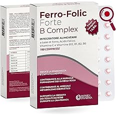 FERRO FOLIC Integratore Ferro 160 compresse ad alto dosaggio, ferro acido folico e Vitamina B12 con Complesso B e Vitamina C.