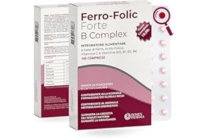 DOMEN PHARMA FERRO FOLIC Integratore Ferro 160 compresse ad alto dosaggio, ferro acido folico e Vitamina B12 con Complesso B e Vitamina C. Ferro Bisglicinato alta biodiodisponibilità e Acido Folico naturale.