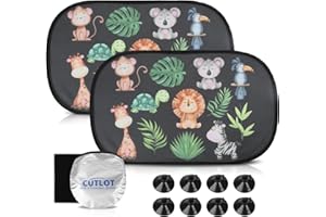 CUTLOT Car Sun Shade for Children and Baby, Sun Protection Car Side Window, UV Protection, UPF50+, Electrostatic Film Adsorption with 8 Suction Cups, 51 x 31 cm, Blackout with Animal Motifs