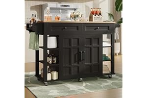 Wyibwy Carrello da cucina 147x40(65) x90cm,isola da cucina su ruote con piano di lavoro pieghevole,isola da cucina con portasciugamani e 2 cassetti,carrello da pranzo con divisori rimovibili,Nero