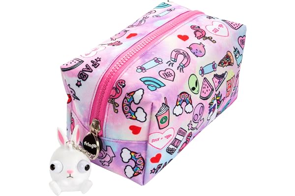 fringoo® Grande Trousse à Crayons Carré pour Les Enfants Papeterie Pochette avec Pince à Paupières Zip Puller