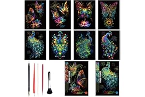 Georgie Porgy Zestaw obrazków do zdrapywania dla dzieci i dorosłych, Magic Rainbow A4, papier do zdrapywania na Boże Narodzenie, urodziny, z zestawem narzędzi do zdrapywania (świecący w nocy motyl +