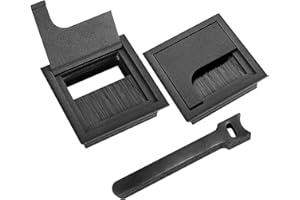 HAOCHEN 2 Stück Kabeldurchführungen Kabeldurchlass, Kabelkanal Schreibtisch mit Bürstendichtung Aluminium, mit 10 Stück Kabelbindern. (Schwarz, 80x80mm)