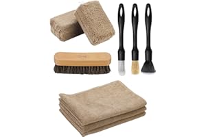 Fantasticlean 9PCS Kit Limpieza Coche Interior, Paño de Microfibra y Esponja, Pincel de Detalle, Cepillo de Crin Natural para Asientos y Cuero-Negro