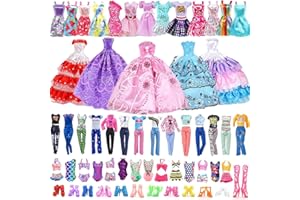 BEAMELY 40 Pcs Doll Clothes Outfit for Barbie Doll, 11.5 Inch Doll Accessories Collection with 3 Princess Dresses+10 Dresses+6 Tops+6 Pants+5 Bikinis+10 Shoes(Random Style), for Girls Birthday Gifts
