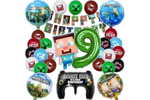 IRONIUM 26 Stück Pixe Geburtstagsdeko 9 Jahre Junge, Videospiel Luftballons Geburtstag Party Set, Video Game Player Party Deko Ballons Set für Kinder (9)