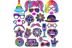 CASHLANDER 25Pcs Neon Photo Booth Props Glow Party Photo Booth Accessories for Birthday Wedding Christmas Carnival Party Supplies Decoration Funny Selfie Props