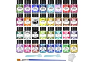Roizefar Polvere di Mica - Pigmento di Resina Epossidica 32 Colori, Colorante per Sapone, Colorante in Polvere Metallico per la Creazione di Gioielli, Bombe da Bagno, Nail Art (5 g per Bottiglia)