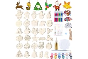 Roselee 294 Stück Weihnachten Basteln Holz,Holzanhänger zum Bemalen Weihnachten Basteln Kinder,DIY Holz Weihnachtsdeko Anhänger Christbaumschmuck Holzanhänger Bastelset Kinder