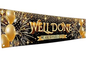 KASKANA Well Done Congratulations Banner - We Are So Proud of You - Graduation Decorations for Prom - 180 x 40cm (Black and Gold)