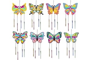 WEDNOK 8 Kits Bricolage Papillon Carillon à Vent Artisanat en Bois à Peindre Décoration Suspendue DIY Activité Manuelle Loisirs Créatifs pour Enfants Printemps Cadeau Anniversaire Jouet Fête Party