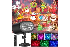 APEXXUS Projecteur Noel Exterieur, Projecteur LED Noël Extérieur 2 en 1 avec 12 Diapositives 7 Couleurs Effet de Vague d'eau, Lampe Projecteur Décoration pour Noël, Halloween, Fête