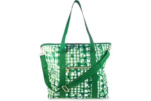 Kate Spade New York Isolierte Kühltasche mit großer Kapazität, weiche Seiten, tragbarer Strandkühler für Damen, mit Schultergurt und oberen Trägern, Gänseblümchen-Gingham, Grün , Large
