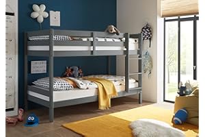 MERCATONE GERMANVOX da oltre 40 anni arreda la tua casa Letto a Castello in legno di pino verniciato grigio, divisibile in 2 letti singole, Reti a doghe incluse