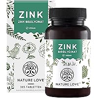 NATURE LOVE® Zink - 365 Tabletten (1 Jahr) - Hochdosiert (25mg): Zink-Bisglycinat (Zink Chelat) von Albion® - Hoch…