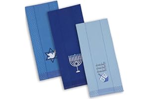 DII Hanukkah Kitchen Collection Festival of Lights Celebration Decor, Set di strofinacci, 18 x 28, Dreidel ricamato, 3 pezzi