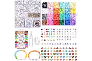 Naler Kit Perle Plate pour Bracelet 6457 pcs Perles Heishi avec Lettre pour DIY Bijoux Femme Fille