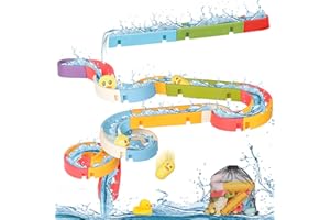 VYKOR 34Pcs Bath Toys Duck Slide Bath Toy Bath Track Game Shower Toys Water Slide with Drawstring Bag Water Toys Bath Time DIY Educational Bath Slide Toy for 3 4 5 6 Year Olds Boys Girls Toddlers Kids