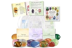 Milaboo Magie der Edelsteine – 12x Glückssteine mit Bedeutung & Karte im Organzasäckchen – Dekoratives Geschenkset mit Broschüre – Mutstein & Schutzstein